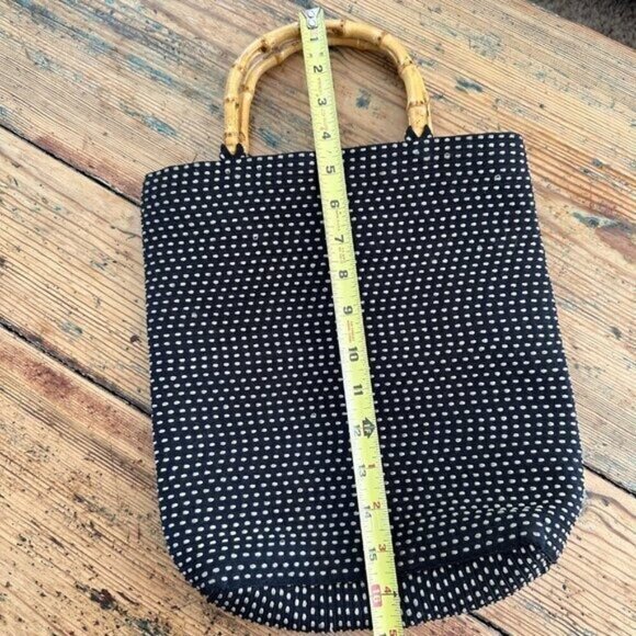 San Diego Hat Co. Black & White Polka Dot Tote Bag With Bamboo Handles - Picture 7 of 9
